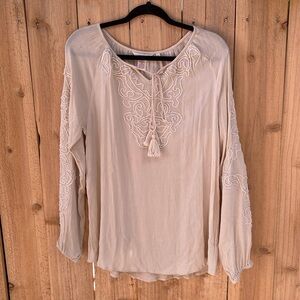 Sundance Women's Small Gauzey Embroidered Tunic Cream Ivory Country Cowgirl Boho